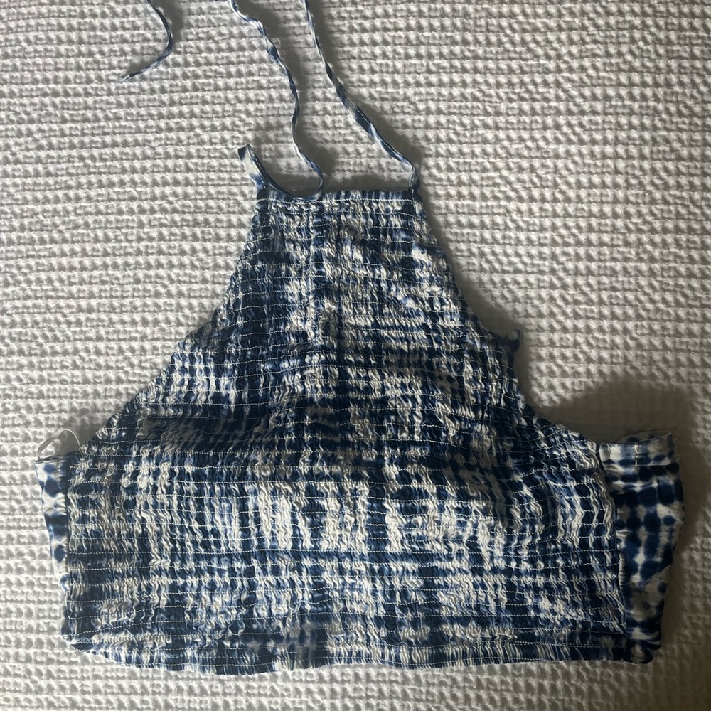 Blue and White Tie-Dye Halter Top
